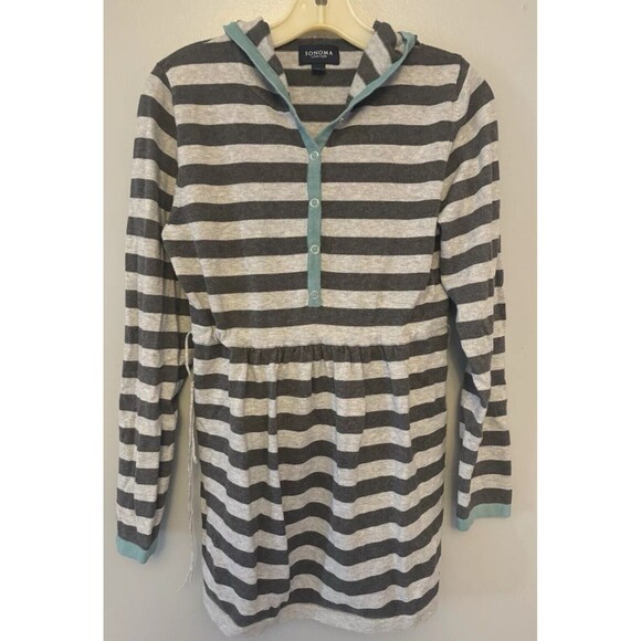 Sonoma Tops - Sonoma Life Style Women's Baby Doll Pullover Hoodie Sweater Grey  Stripe Size Sm